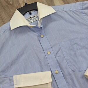 Renoma Paris Dress Shirt Mens Blue White Contrast French Cuff Cotton Vintage